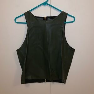 Trendy sleeveless faux green leather top
